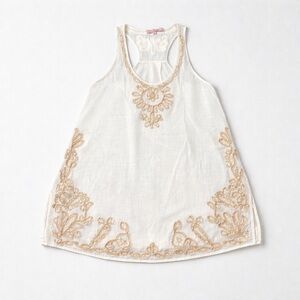 Calypso St. Barth Ivory Dress with Embroidery Detailing 100% Linen Size Small